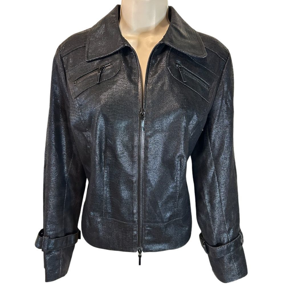 Spanner Metallic Black Zip-Up Jacket with Buckle Cuffs Women's‎ Size 6